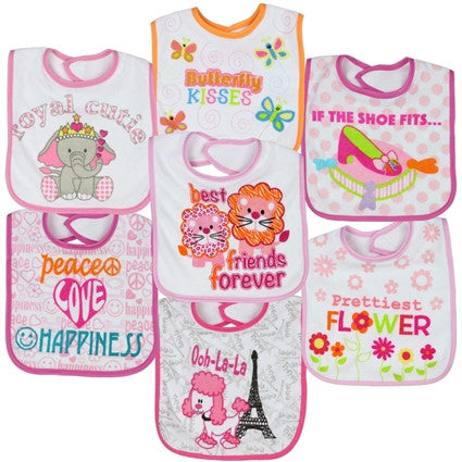 LITTLE BEGINNINGS GIRLS 7-PACK LARGE NOVELTY BIBS