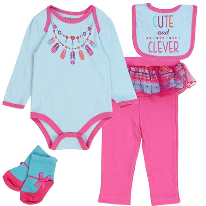 BUSTER BROWN GIRLS 0-9M NEWBORN 4-PIECE LAYETTE SET